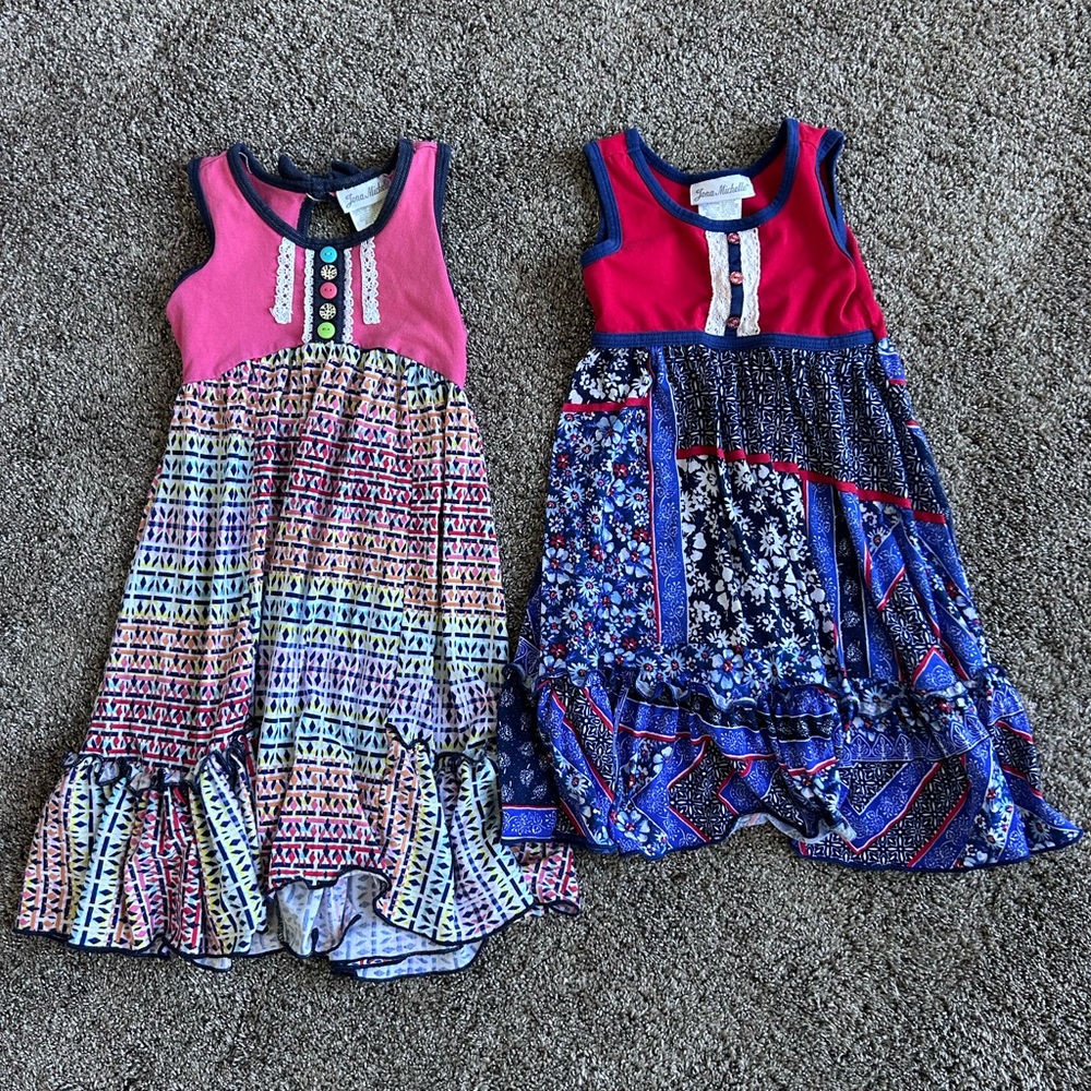 Pink and Navy Patchwork Sleeveless Girls Summer Dresses Size 4t
